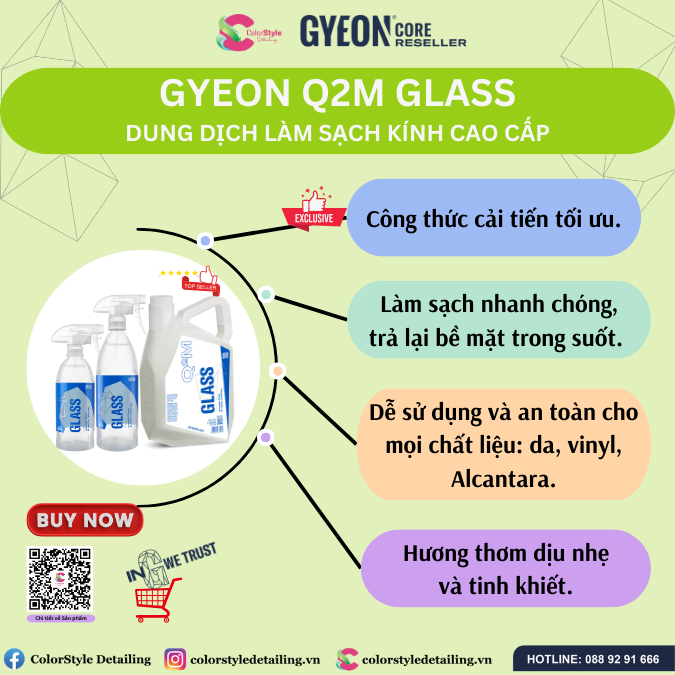 GYEON Q2M Glass, Dung Dịch Vệ Sinh Kính Cao Cấp – COLORSTYLE DETAILING