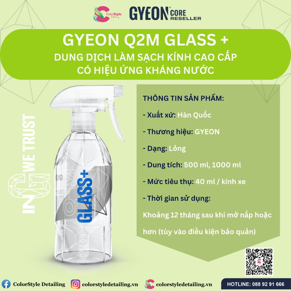  GYEON Q2M Glass+, Dung Dịch Làm Sạch Kính Cao Cấp Có Hiệu Ứng Kháng Nước 