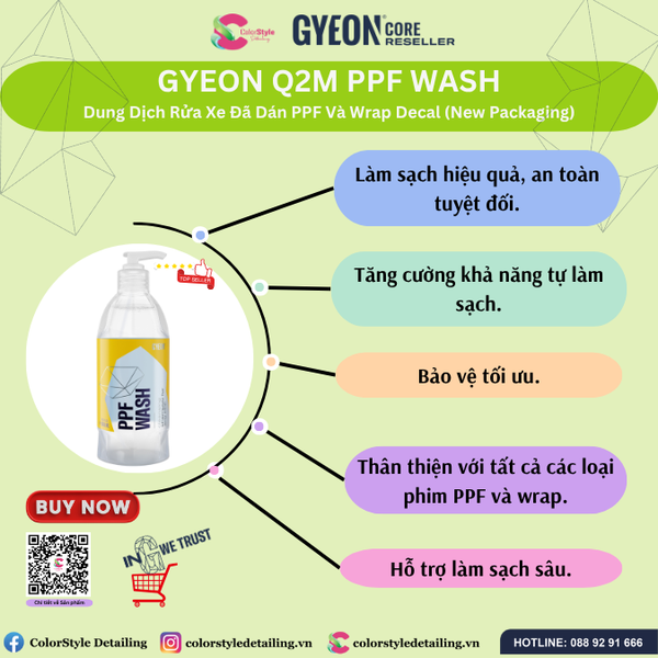 GYEON Q2M PPF Wash, Dung Dịch Rửa Xe Đã Dán PPF Và Wrap Decal 