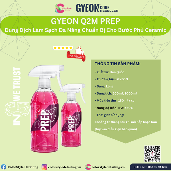  GYEON Q2M Prep, Dung Dịch Làm Sạch Đa Năng Chuẩn Bị Cho Bước Phủ Ceramic 