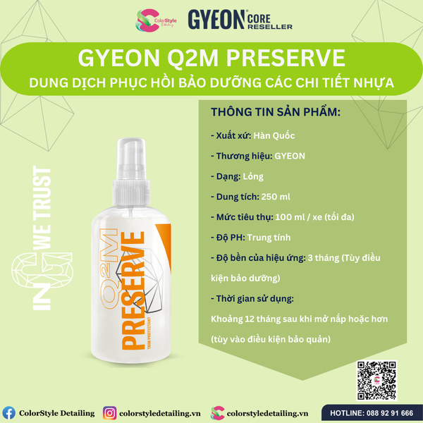  GYEON Q2M Preserve, Dung Dịch Phục Hồi Bảo Dưỡng Các Chi Tiết Nhựa 