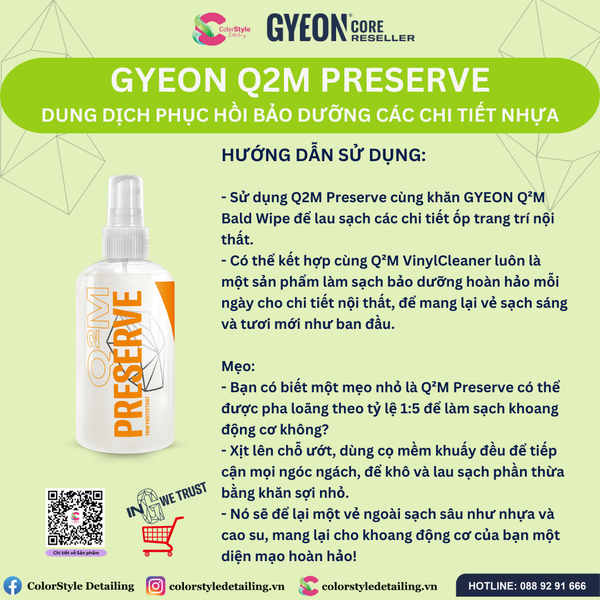  GYEON Q2M Preserve, Dung Dịch Phục Hồi Bảo Dưỡng Các Chi Tiết Nhựa 