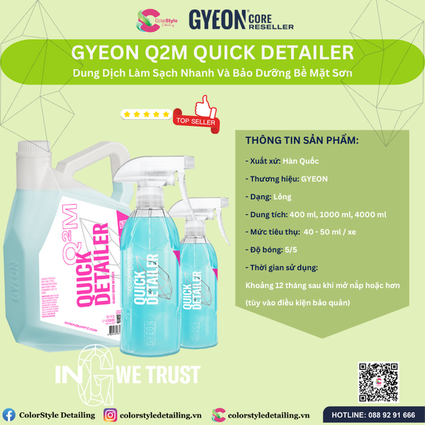  GYEON Q2M Quick Detailer, Dung Dịch Làm Sạch Nhanh Và Bảo Dưỡng Bề Mặt Sơn 