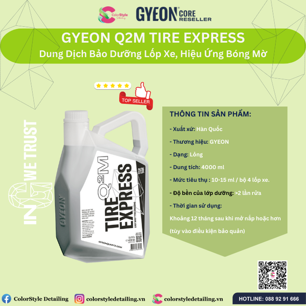  GYEON Q2M Tire Express, Dung Dịch Bảo Dưỡng Lốp Xe, Hiệu Ứng Bóng Mờ 