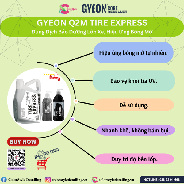  GYEON Q2M Tire Express, Dung Dịch Bảo Dưỡng Lốp Xe, Hiệu Ứng Bóng Mờ 