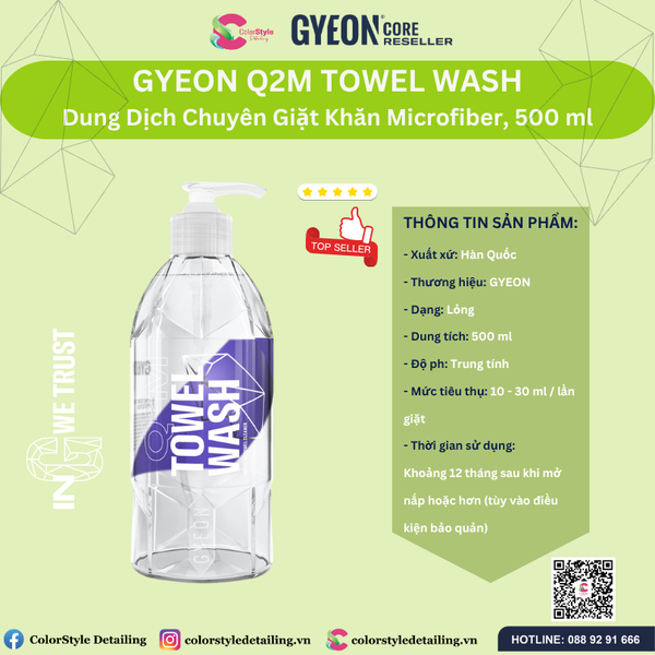  GYEON Q2M Towel Wash, Dung Dịch Giặt Khăn Microfiber, 500 ml 