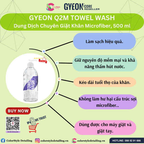  GYEON Q2M Towel Wash, Dung Dịch Giặt Khăn Microfiber, 500 ml 