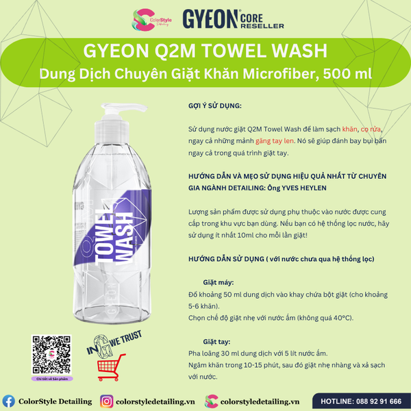  GYEON Q2M Towel Wash, Dung Dịch Giặt Khăn Microfiber, 500 ml 