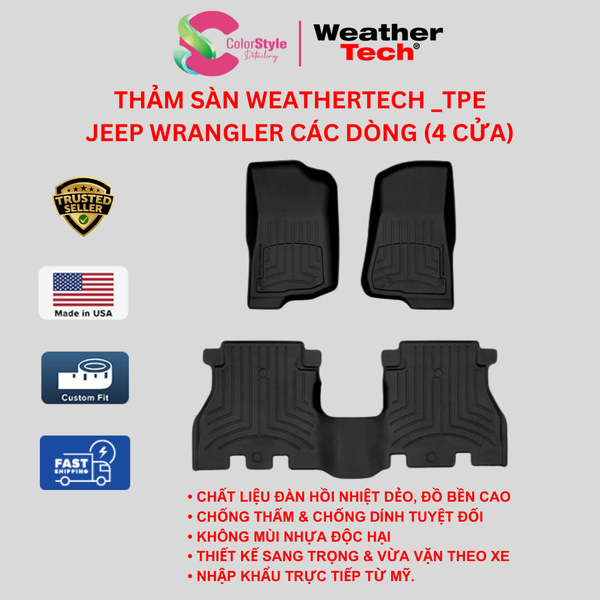  Thảm sàn WeatherTech Jeep Wrangler (4 Cửa) Các Dòng 