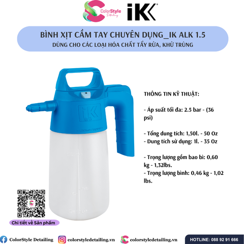  IK ALK 1.5 - Bình xịt, phun hóa chất tẩy rửa, khử trùng 1.5L 