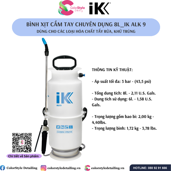  IK ALK 9 - Bình Phun Hóa Chất Tẩy Rửa Khử Trùng 8L 