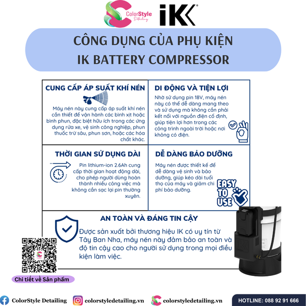  IK Battery Compressor  - Máy Nén Chạy Bằng Pin 18V 2.6Ah 