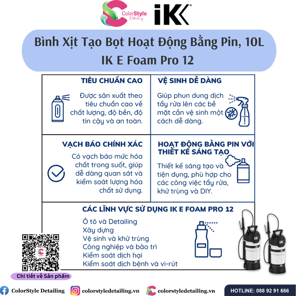  IK E FOAM PRO 12 - Bình Phun Tạo Bọt, Hoạt Động Bằng Pin, 10L 