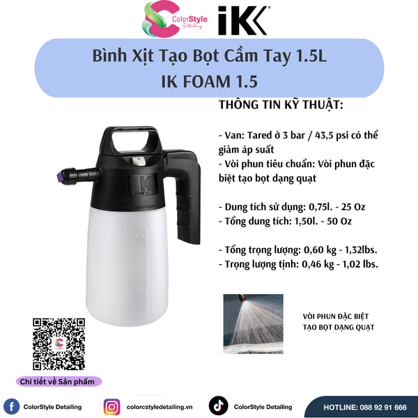  IK FOAM 1.5 - Bình Xịt Tạo Bọt Cầm Tay, Dung Tích 1.5L, Số 81776 
