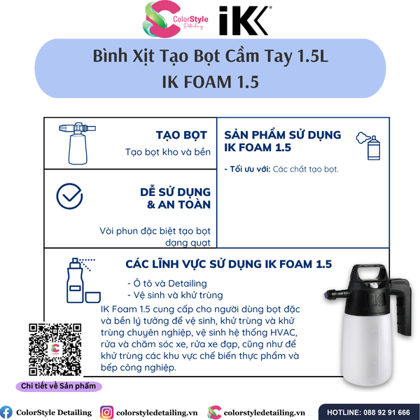  IK FOAM 1.5 - Bình Xịt Tạo Bọt Cầm Tay, Dung Tích 1.5L, Số 81776 