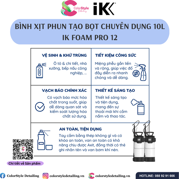  IK FOAM PRO 12, Bình xịt/ phun tạo bọt chuyên dụng 10L 