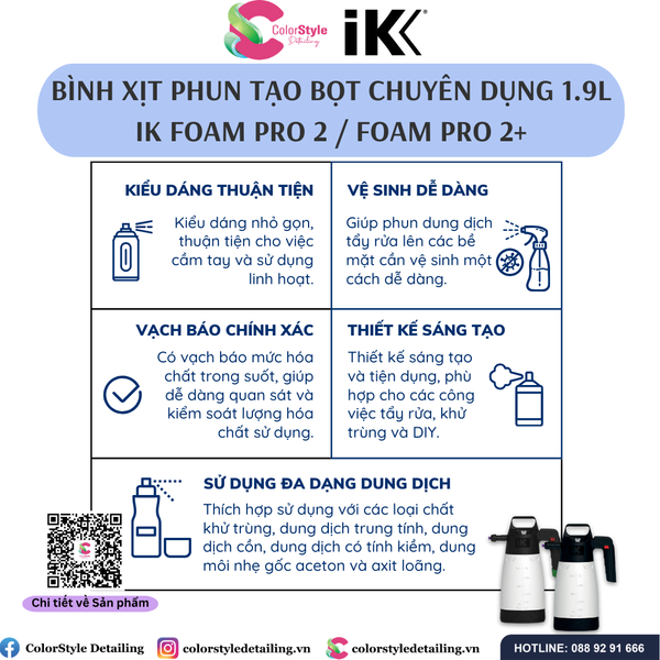  BÌNH XỊT TẠO BỌT IK FOAM PRO 2 & 2+ DUNG TÍCH 1.9L CHÍNH HÃNG 