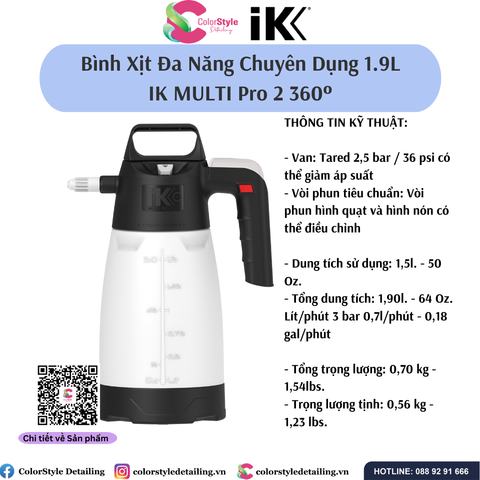  IK Multi Pro 2 360 Độ - Bình Xịt/Phun Hóa Chất Bằng Nhựa Cầm Tay 1.9L 