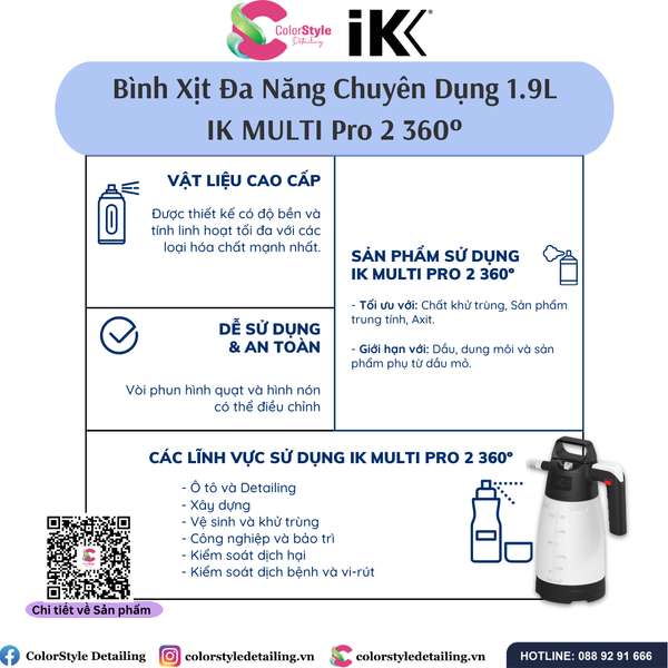  IK Multi Pro 2 360 Độ - Bình Xịt/Phun Hóa Chất Bằng Nhựa Cầm Tay 1.9L 