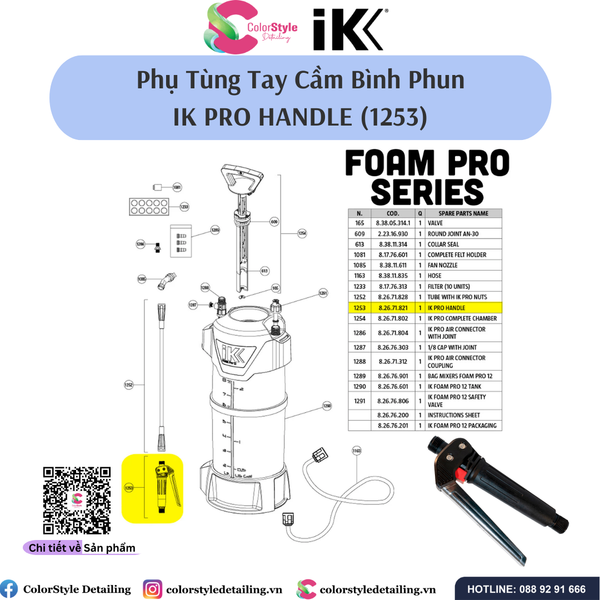  IK PRO HANDLE (phụ tùng bình xịt IK) Tay cầm bằng nhựa & thép không gỉ 