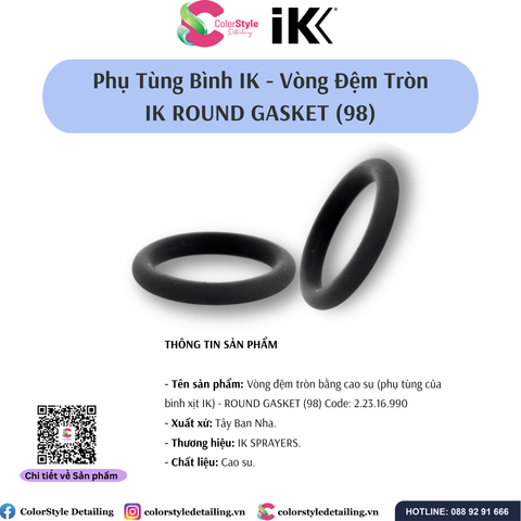 Vòng đệm dẹp bằng cao su (phụ tùng của bình xịt) -   Round Gasket (98), số 22316990, hiệu IK 