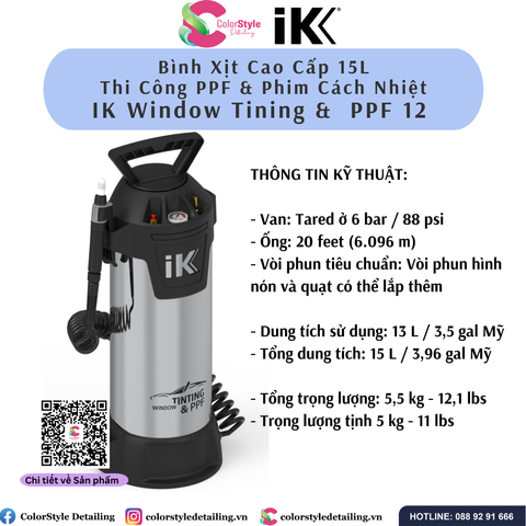  Bình xịt hóa chất hoạt động bằng tay IK WINDOW TINTING & PPF (15 Lít) 