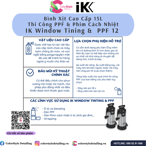  IK Window Tining & PPF - Bình Xịt/Phun Thi Công PPF & Phim Cách Nhiệt 