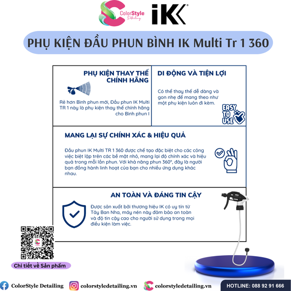  Phụ Kiện Đầu Phun Thay Thế Cho Bình Xịt IK Multi Tr 1 360, Hiệu IK. Nhập Khẩu Tây Ban Nha 