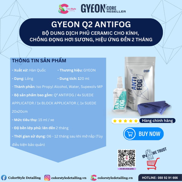  GYEON Q2 AntiFog Phủ Ceramic Kính Chống Đọng Hơi Sương Hiệu Ứng Đến2TH 