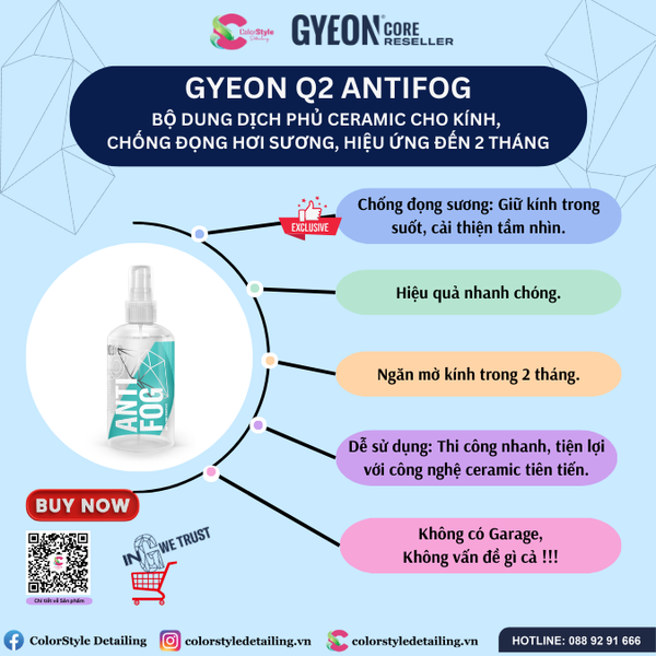  GYEON Q2 AntiFog Phủ Ceramic Kính Chống Đọng Hơi Sương Hiệu Ứng Đến2TH 