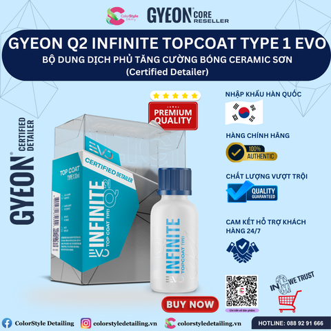  GYEON Q2 INFINITE TOP COAT TYPE 1 EVO, Bộ Dung Dịch Phủ Tăng Cường Độ Bóng Lớp Ceramic Sơn 
