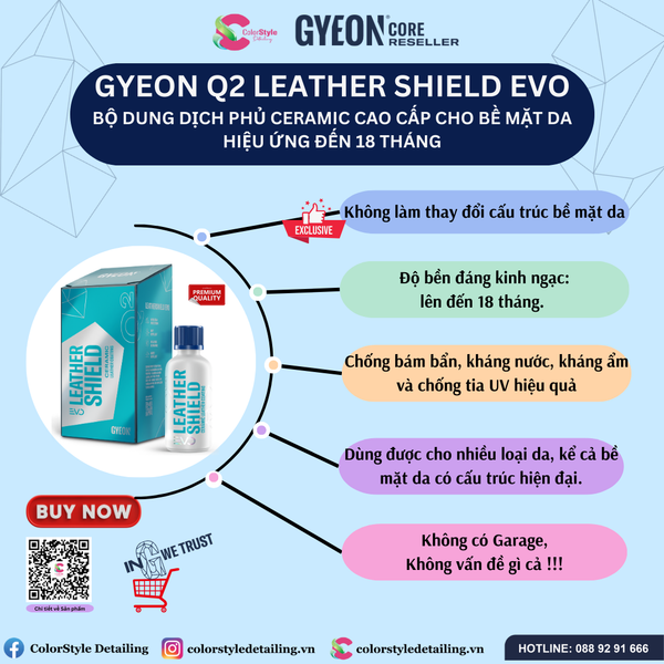  GYEON Q2 LeatherShield EVO, Bộ Phủ Ceramic Cao Cấp Đồ Da, 18 Tháng 