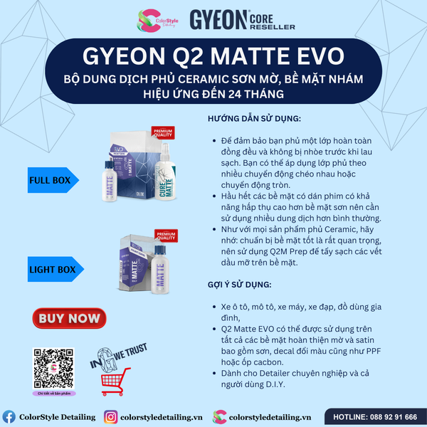  GYEON Q2 Matte EVO Dung Dịch Phủ Ceramic Sơn Mờ Nhám Hiệu Ứng Đến 24th 