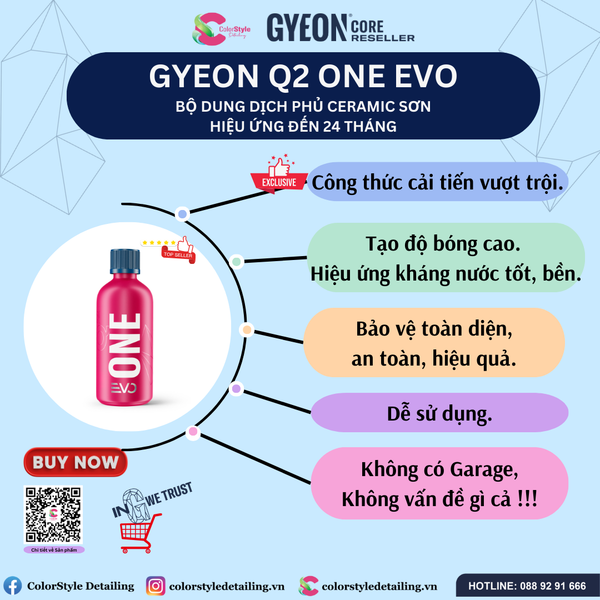  GYEON Q2 One EVO, Bộ Dung Dịch Phủ Ceramic Sơn, Hiệu Ứng Đến 24 Tháng 