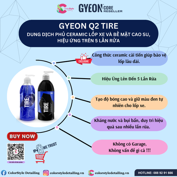  GYEON Q2 Tire Phủ Ceramic Lốp Xe Bề Mặt Cao Su Hiệu Ứng Trên 5 Lần Rửa 