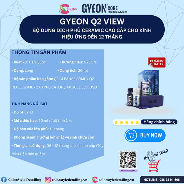  GYEON Q2 View EVO Dung Dịch Phủ Ceramic Kính Cao Cấp Hiệu Ứng Đến 24th 