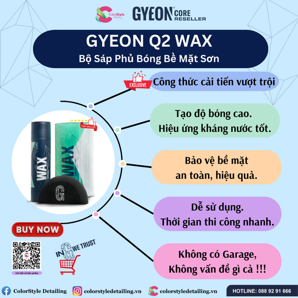  GYEON Q2 Wax, Bộ Sáp Phủ Bóng Bề Mặt Sơn, Full Box 175 gr 
