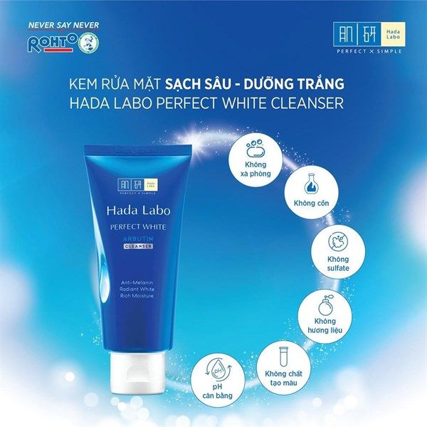 Kem Rửa Mặt Dưỡng Sáng Da Hada Labo Perfect White Cleanser 80g