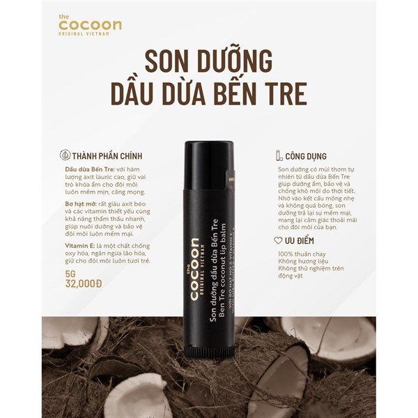 Son Dưỡng Cocoon Ben Tre Coconut Lip Balm 5g