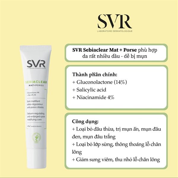 Kem Dưỡng Giảm Mụn SVR Sebiaclear Mat + Pores 40ml