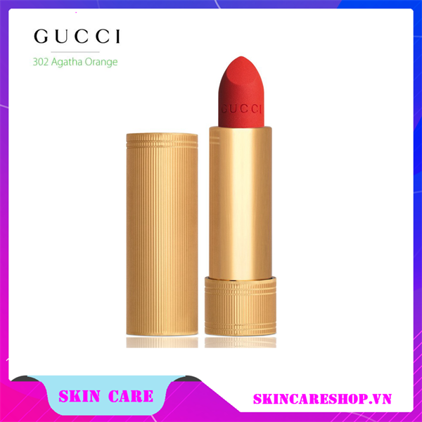Son Gucci Matte Lipstick - 302 Agatha Orange: màu đỏ cam