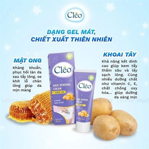 Kem Tẩy Lông Viền Bikini Cleo Từ Khoai Tây & Mật Ong 50g