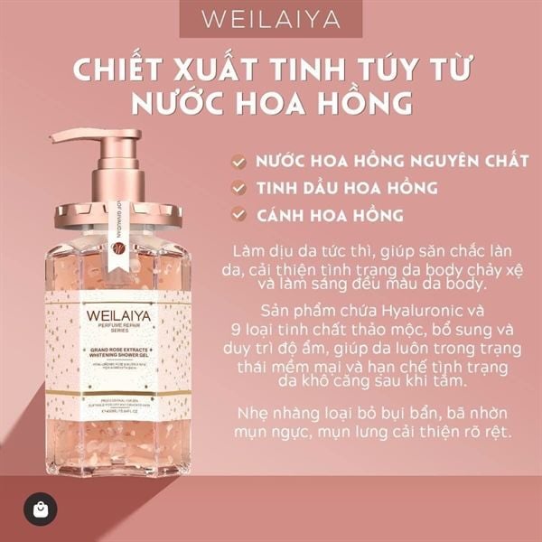 Sữa Tắm Trắng Da Cánh Hoa Hồng Damask Weilaiya Grand Rose Extracts Whitening Shower Gel 450ml