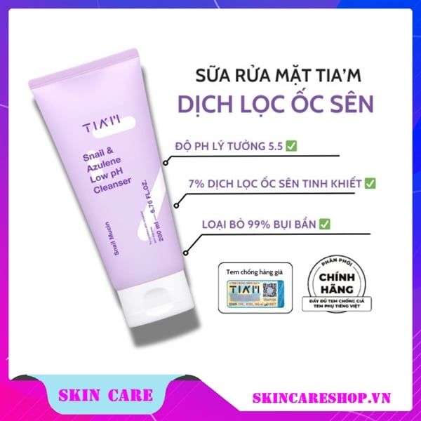 Sữa Rửa Mặt Tiam Snail & Azulene Low PH Cleanser 200ml