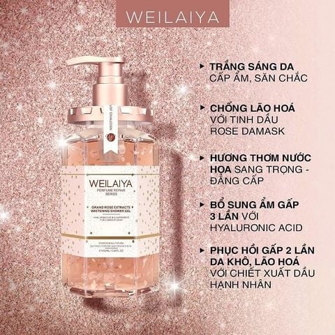 Sữa Tắm Trắng Da Cánh Hoa Hồng Damask Weilaiya Grand Rose Extracts Whitening Shower Gel 450ml