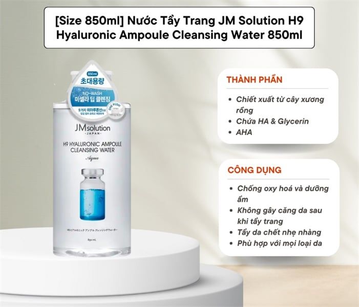 Nước Tẩy Trang JMsolution H9 Hyaluronic Ampoule Cleansing Water 500ml
