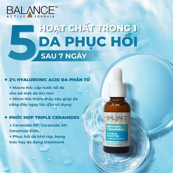 Tinh Chất Cấp Ẩm, Dưỡng Da Căng Bóng Thế Hệ Mới BALANCE 2% HA + 3% Ceramide Double Booster Serum 30ml
