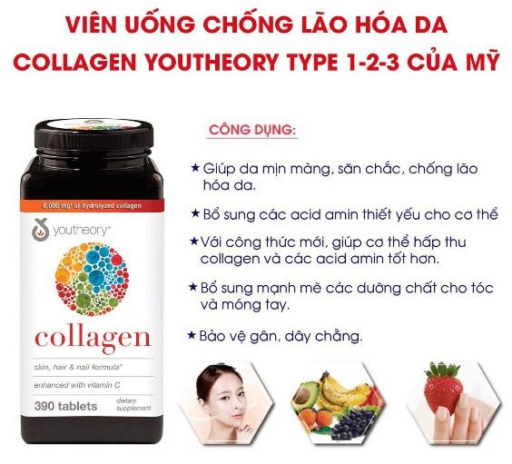 Viên Uống Làm Đẹp Da Chống Lão Hóa Collagen Youtheory Type 1 2 & 3 390 viên