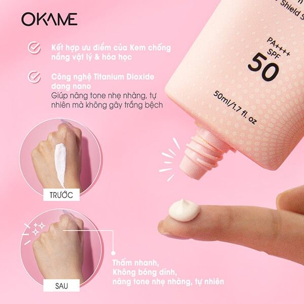 Kem Chống Nắng Tone-Up Okame Brightening UV Shield Sunscreen SPF 50 PA++++ 50ml