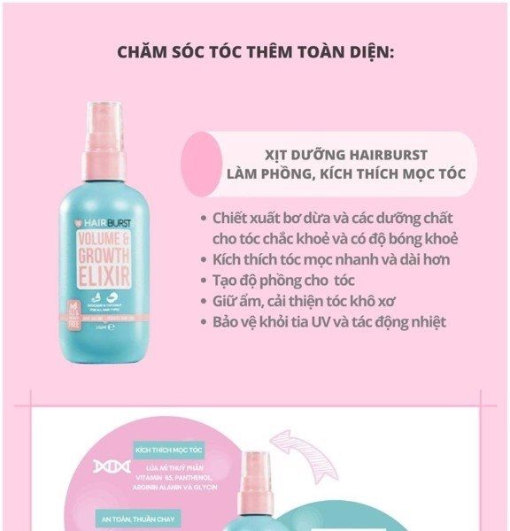 Xịt Dưỡng Tóc Hairburst Volume And Growth Elixir Avocado & Coconut Chiết Xuất Bơ và Dừa 125ml